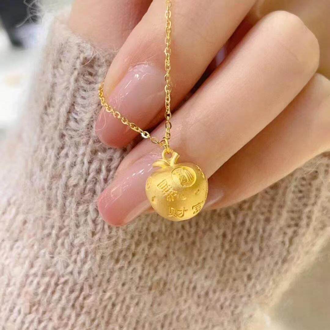 新中式拉丝点钻苹果项链女新款吊坠平安夜圣诞节礼物送女友