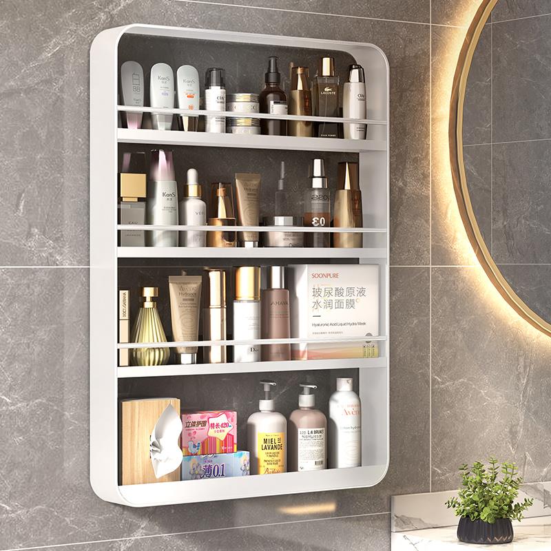 卫生间置物架墙上壁挂浴室化妆品洗漱台壁龛收纳柜架免打孔白色