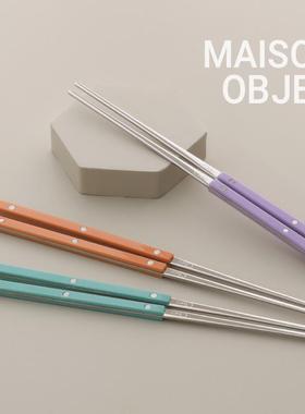 【韩国原单】韩式Cher食品级304不锈钢PC环保手柄筷子法式餐具
