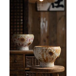 景德镇多肉花盆手绘粗陶创意复古新中式老桩套组插花花卉绿植花盆