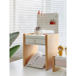 墨子桌电话架桌面实木收纳架A4文件收纳架抽屉式工作站组织盒