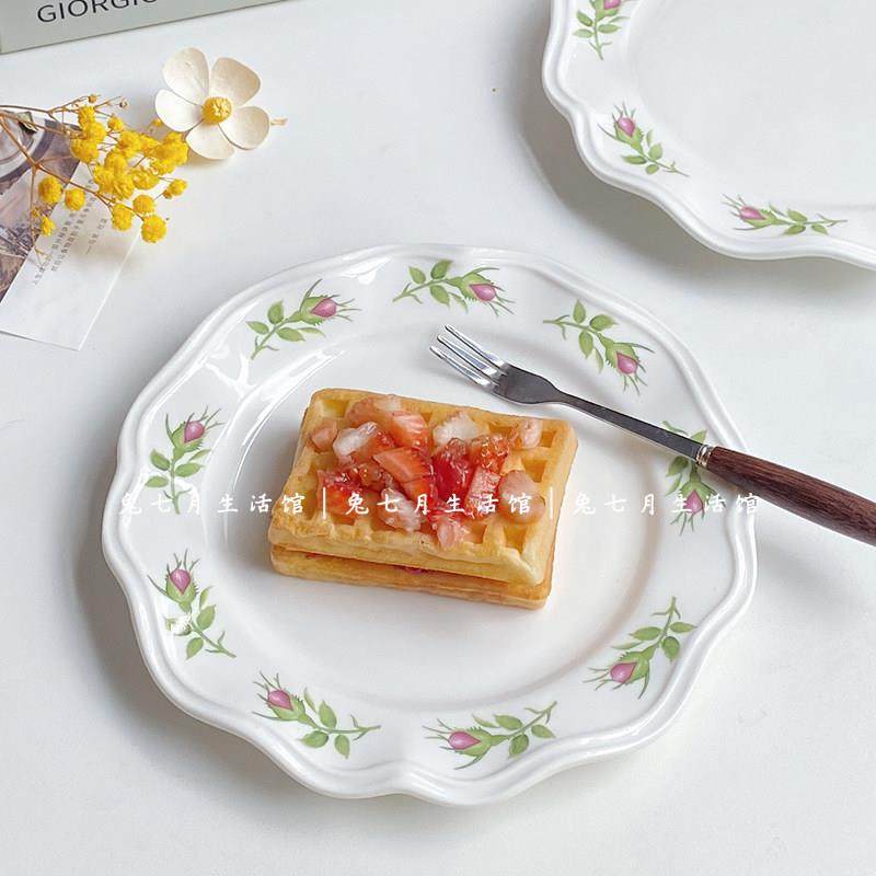 法式复古玫瑰花卉甜品盘西餐盘ins中古花边蛋糕点心盘陶瓷平盘子,餐饮具,盘,淘宝优惠券,粉丝福利购,淘宝优惠卷