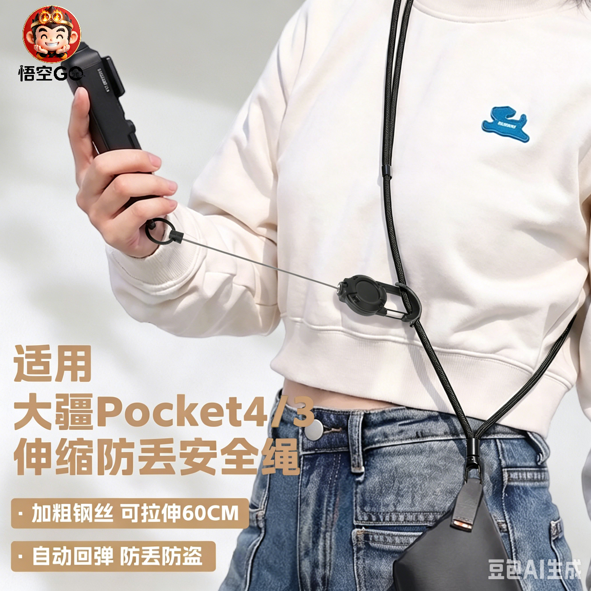 Pocket4/3背包挂扣防丢伸缩挂绳