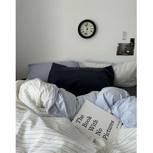 蓝色 Nordic北欧色织条纹冰岛蓝全棉床单四件套床笠三件套 肖邦