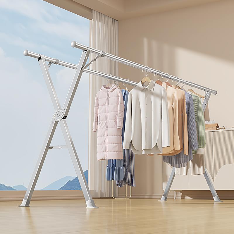 不锈钢伸缩折叠落地晾衣架室内家用阳台卧室晾衣杆晒被子挂衣架子