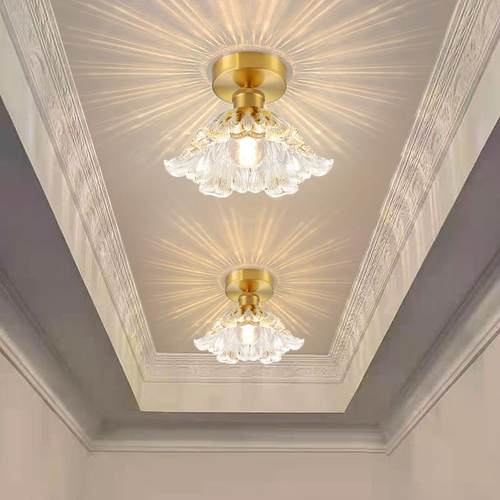 全铜轻奢过道灯走廊灯简约现代入户玄关灯阳台灯楼梯灯玻璃小吊灯