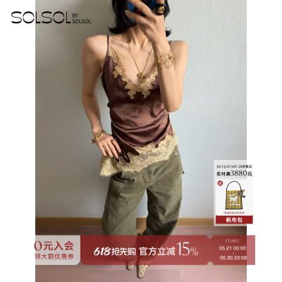 JACQUESWEI蕾丝抽褶吊带背心