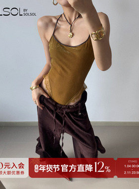 JACQUES WEI 设计师品牌 25早秋 橄榄绿丝绒蕾丝花边连体衣SOLSOL