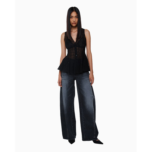 YCH长裤高腰阔腿牛仔裤