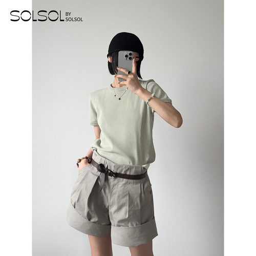 SOEUR早秋纯色修身圆领短袖TEE女