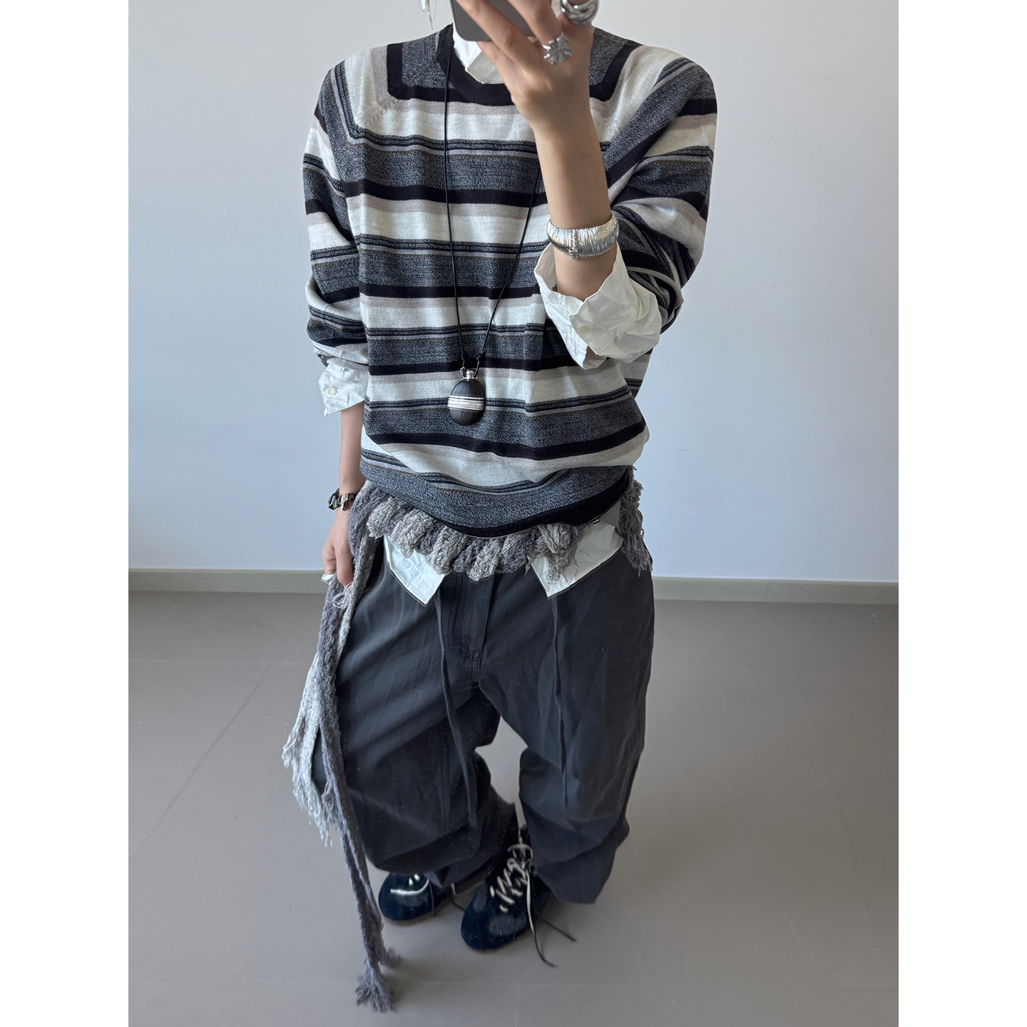 COTEMP秋冬条纹插肩袖针织T恤女