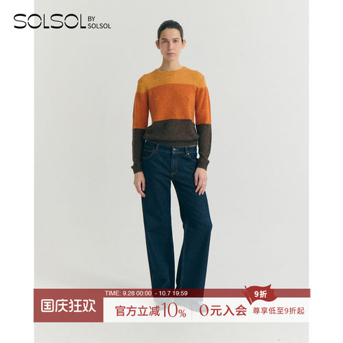 THINKINGMU圆领撞色条纹线衫
