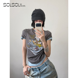T恤 设计师品牌 纯棉摇滚风短款 SOLSOL 26早春新品 OPEN