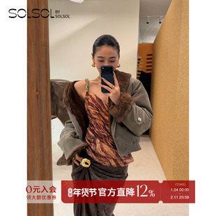 JACQUES WEI 设计师品牌26早春新品灰绿色磨毛领短款夹克 SOLSOL