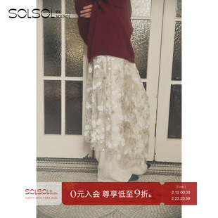 VIKTORIACHAN 26早春新品立体花朵搭片松紧腰灯芯绒长裤SOLSOL