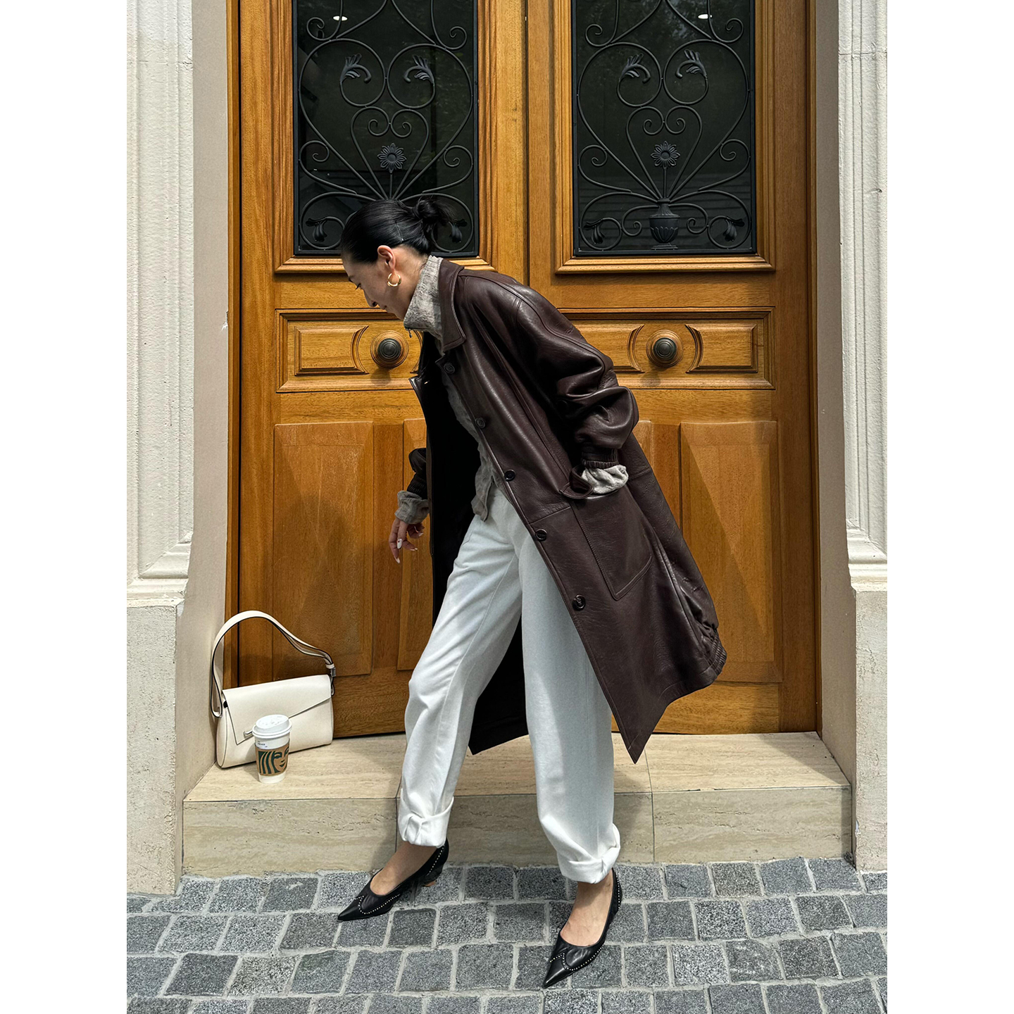 RECTO秋冬宽松廓形羔羊皮长大衣