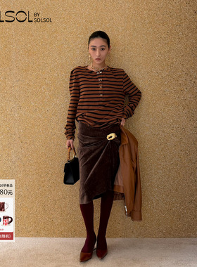 少音推荐JACQUES WEI设计师26春新品做旧波浪领条纹长袖T恤/半裙