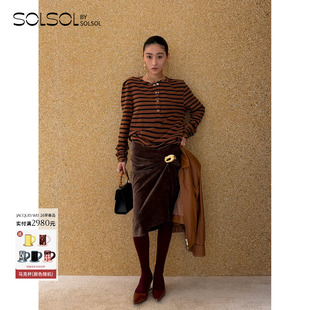 T恤 少音推荐 做旧波浪领条纹长袖 WEI设计师26春新品 半裙 JACQUES
