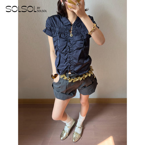 LOWCLASSIC褶皱半袖衬衫