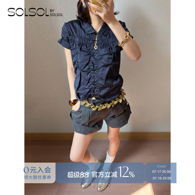 LOWCLASSIC褶皱半袖衬衫