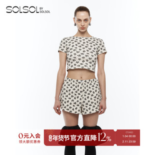 YCH 设计师品牌 25秋冬新款 印花修身圆领短袖上衣 SOLSOL