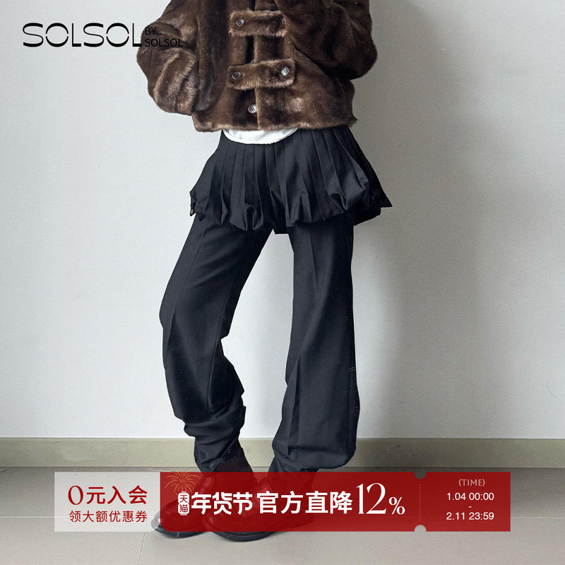 YCH 设计师品牌 25秋冬新款 纯色修身百褶花苞裙裤 SOLSOL,女装/女士精品,裙裤,淘宝优惠券,粉丝福利购,淘宝优惠卷