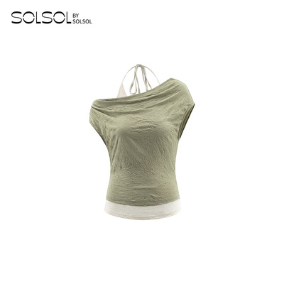 AUTISEMINARIO斜肩褶皱针织上衣