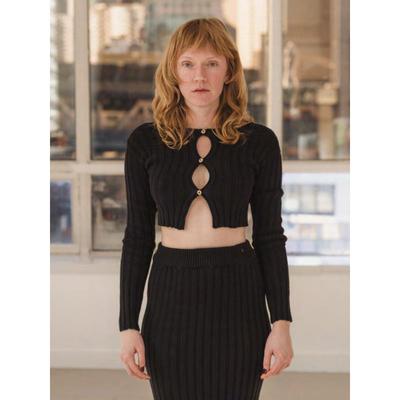 BASERNG秋冬镂空修身短款毛衣女