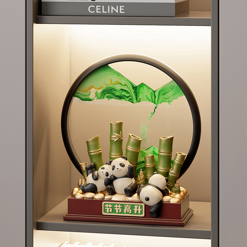 创意熊猫沙漏摆件高级感高端3d立体流沙画装饰中国风礼物毕业礼物