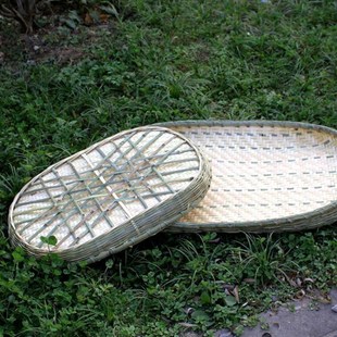 竹筛子圆簸箕茶叶筛塑料大簸箕竹筐无孔晾晒盘竹拖盘竹制簸箕圆形