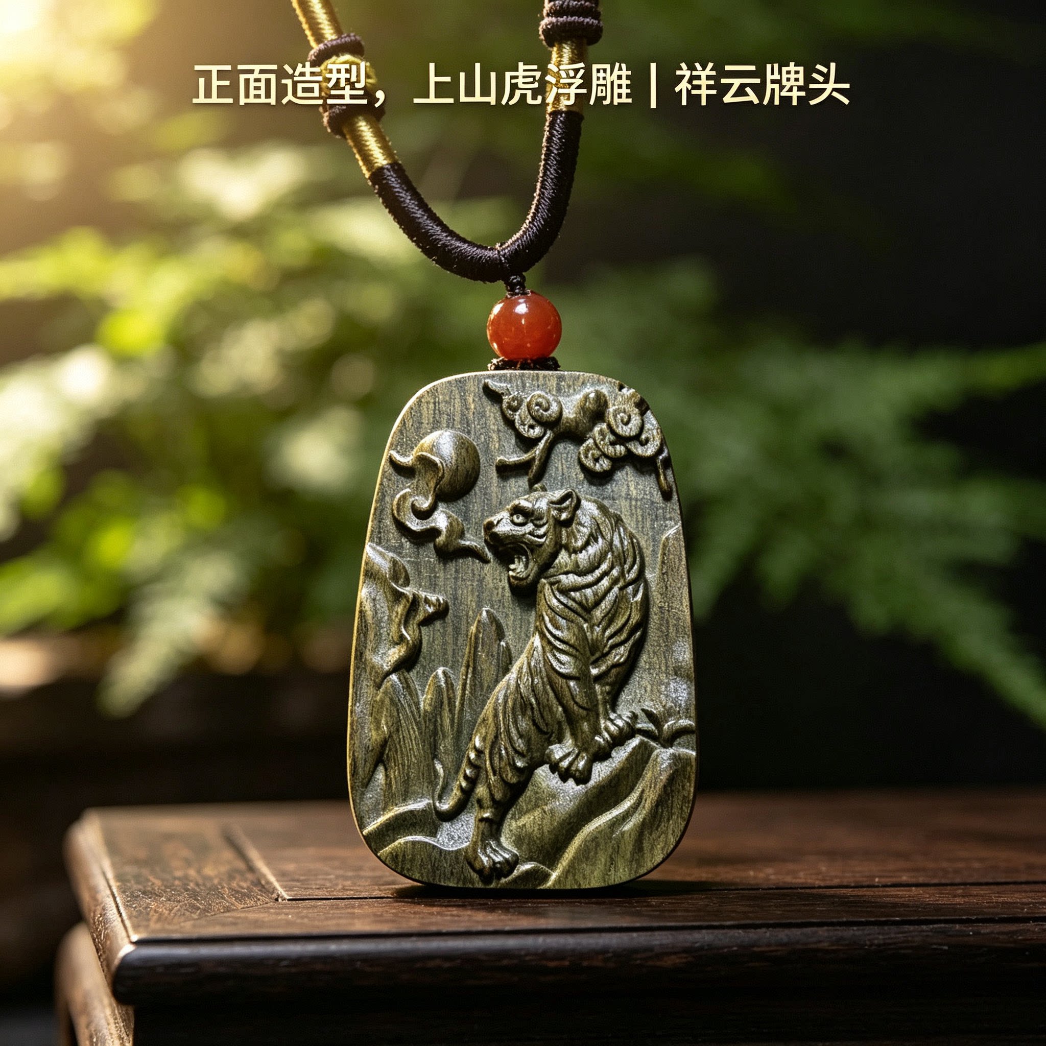 金丝楠木阴沉木绿料老虎牌吊坠挂坠生肖牌子十二生肖木雕