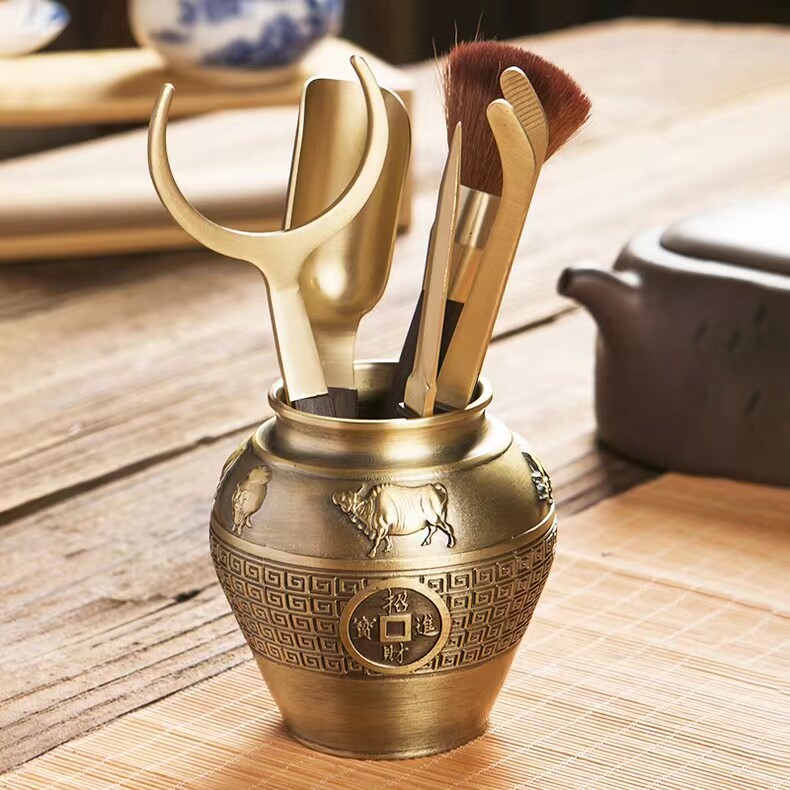 古典黄铜茶道六君子套装功夫茶具君子茶茶夹茶刀茶勺茶刷茶具配件