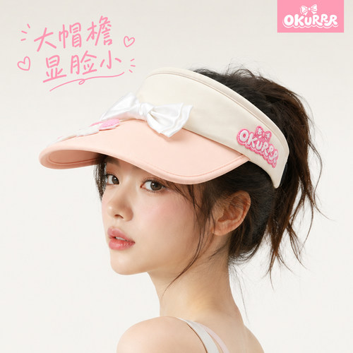 OKURRR卡通蝴蝶结空顶帽女夏季防晒大檐遮阳帽可调节太阳帽