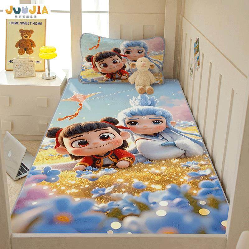 卡通哪咤夏季牛奶丝席冰丝席透气清凉可机洗宿舍套件儿童凉席枕套,床上用品,冰丝席,淘宝优惠券,粉丝福利购,淘宝优惠卷
