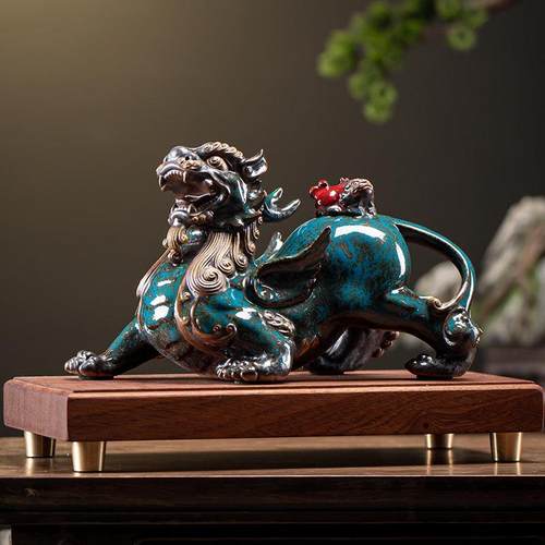 久造中式招财貔貅摆件一对家居陶瓷皮丘客厅玄关装饰品办公桌礼品