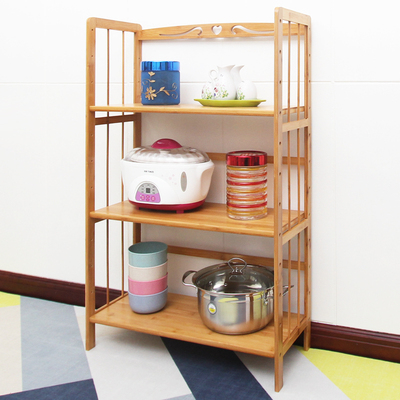 楠竹厨房置物架锅具用品储物客厅多层实木收纳柜子简易小书架落地