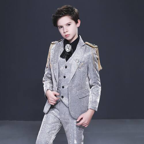春秋儿童西装三件套新款男童潮服套装帅气舞台演出服走秀主持大童
