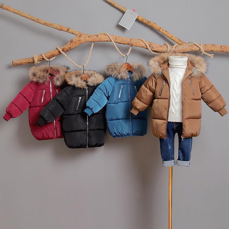 冬季新品儿童棉服中长款男女童棉衣小孩棉袄宝宝毛领加厚童装外套