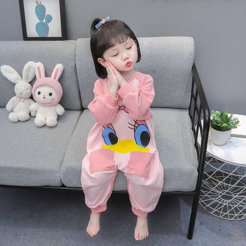中小童连体衣女孩新款爬服秋冬季家居服卡通保暖德绒儿童装空调服