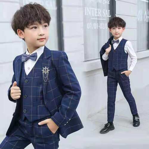 儿童西装套装男孩西服春秋钢琴演出服夏花童小主持人服装男童礼服