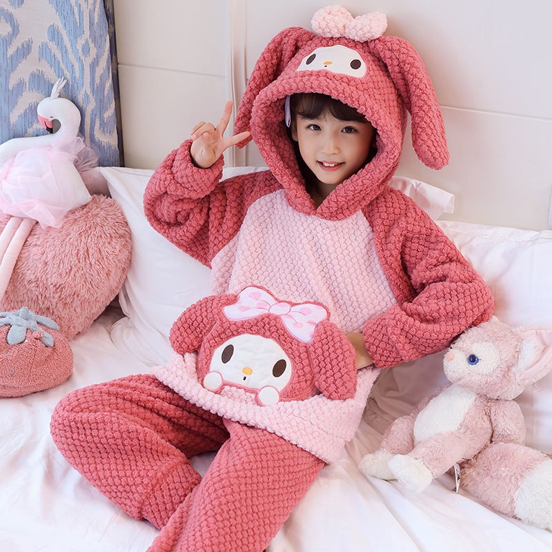 儿童睡衣女童秋冬款冬季加厚款珊瑚绒小孩女孩子大童法兰绒家居服