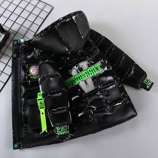 免洗男童棉服2024新款亮面男孩加绒棉袄中长款加厚儿童羽绒棉衣潮