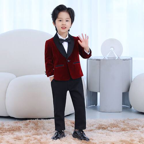 儿童西装男童礼服两件套童装春秋丝融主持礼服小孩婚礼周岁礼服