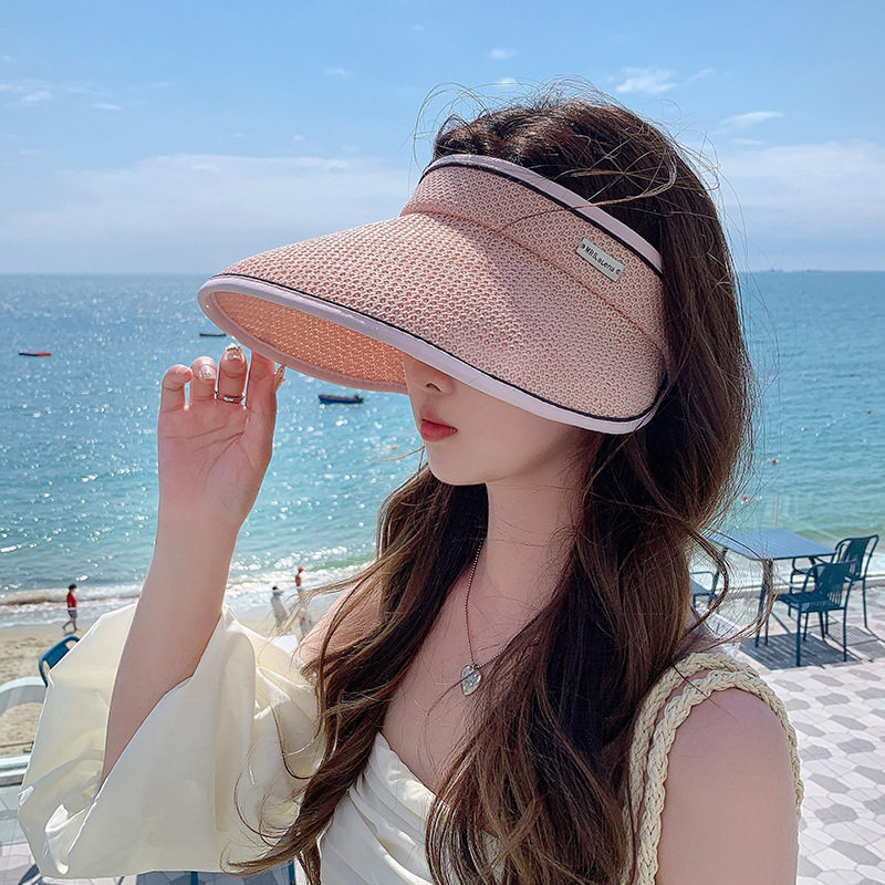 新款纸草冰丝防晒空顶帽女大沿户外运动休闲遮阳帽子