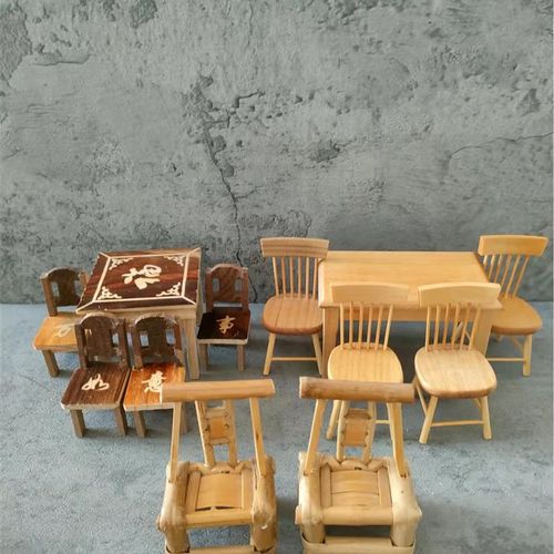 快速发货仿真迷你厨房微缩配件木C家具凳子桌子椅子柜子木质儿童
