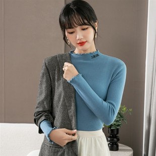 快速发货黄色打底衫女秋冬长袖内搭上衣修身N洋气针织衫百搭毛衣2