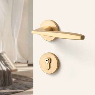 金色门锁室内木门门把手磁吸静音分体木门锁卧室家用房间房门锁