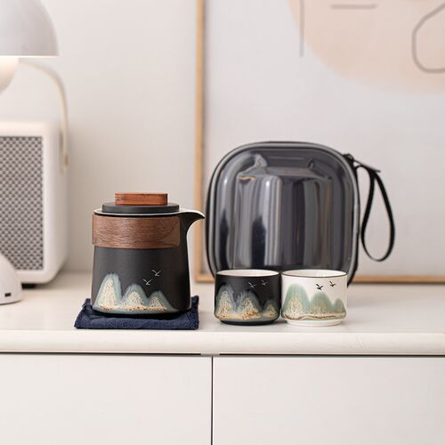 国潮一壶二杯旅行茶具快客杯套装可携式户外旅游陶瓷V茶具泡茶壶