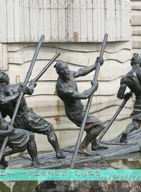 景区园林纤夫铸铜雕像户外民俗景区大型玻璃钢仿铜人物雕塑品摆件