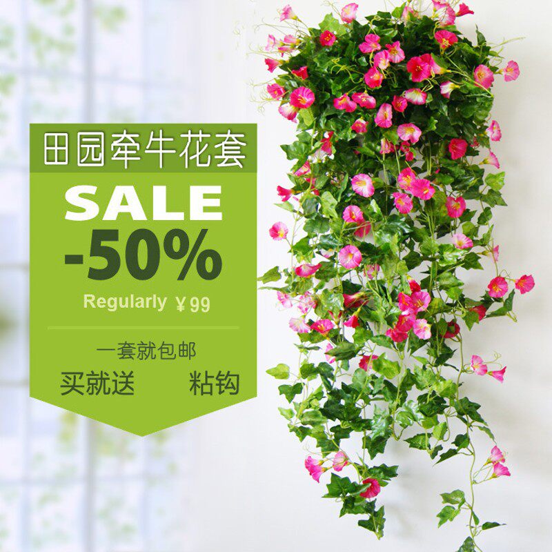 仿真牵牛花吊兰花藤蔓仿真花藤条壁挂假花藤墙壁R室内客厅绿植装
